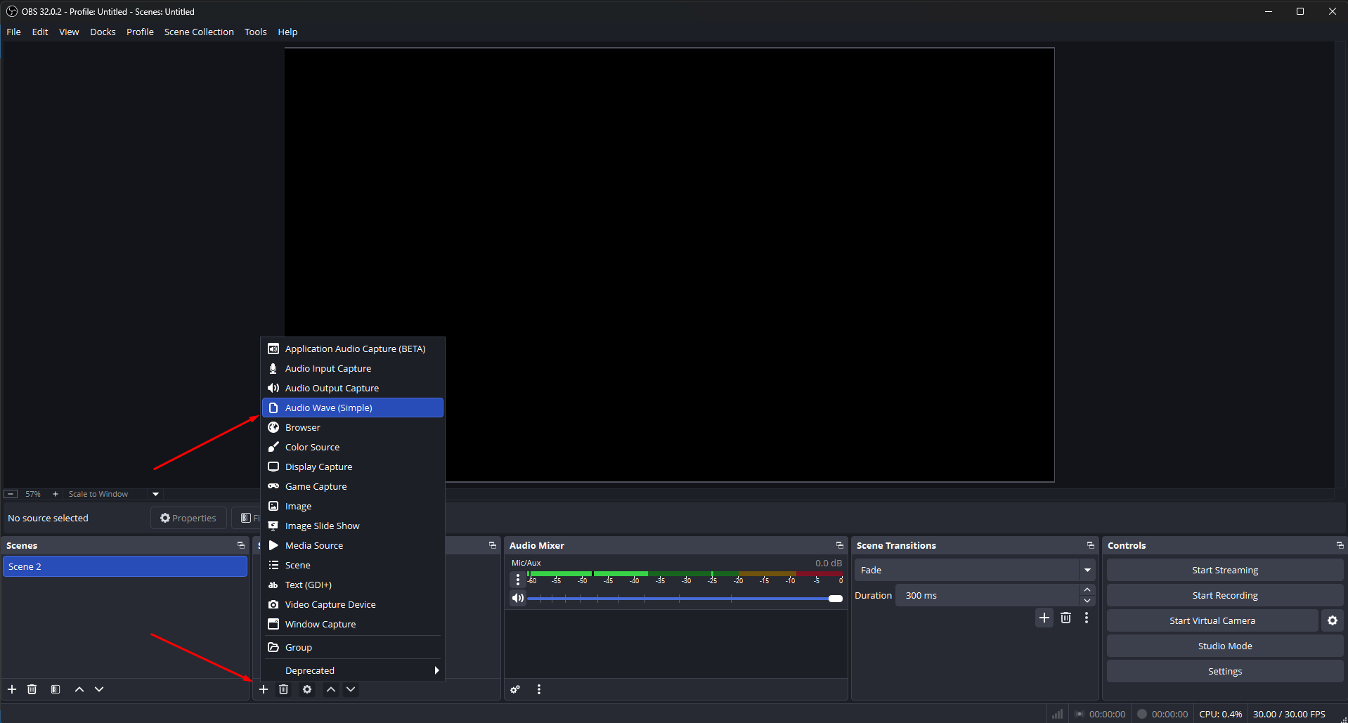 Adding the Audio Wave (Simple) source in OBS Studio
