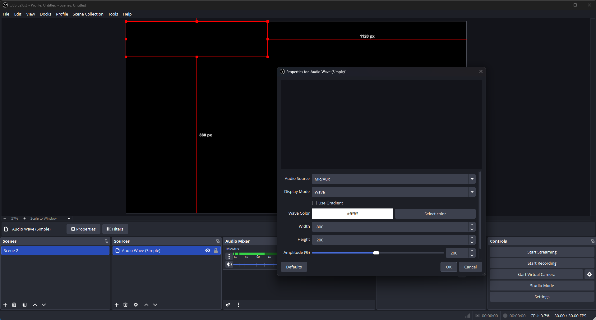 Initial blank setup of the Audio Wave (Simple) source