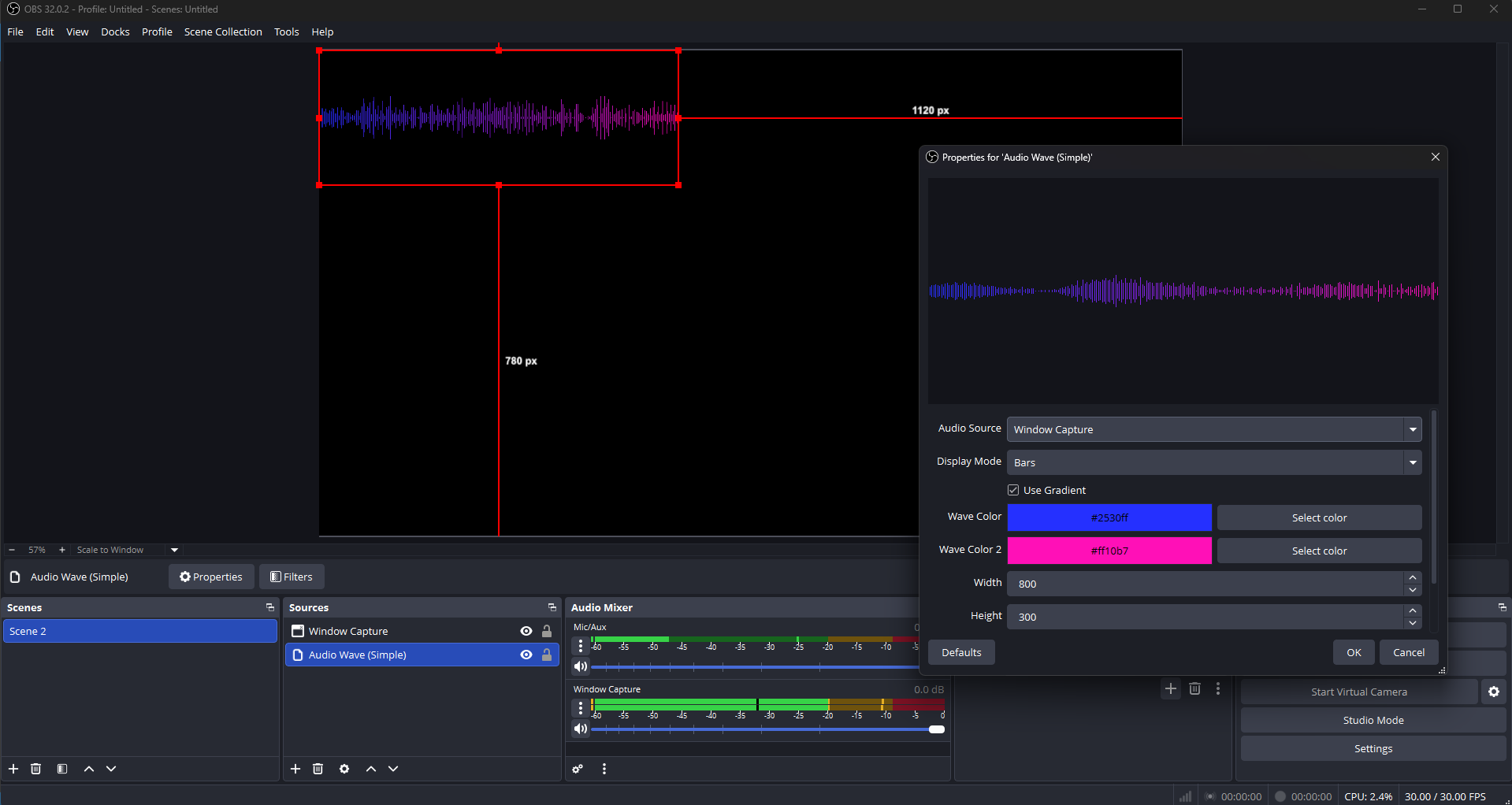 Audio Wave Visualizer example overlay reacting to sound