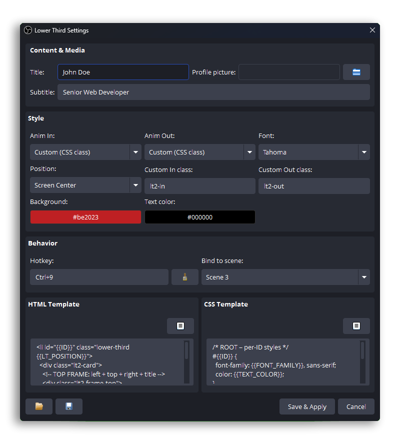 Smart Lower Thirds settings dialog screenshot