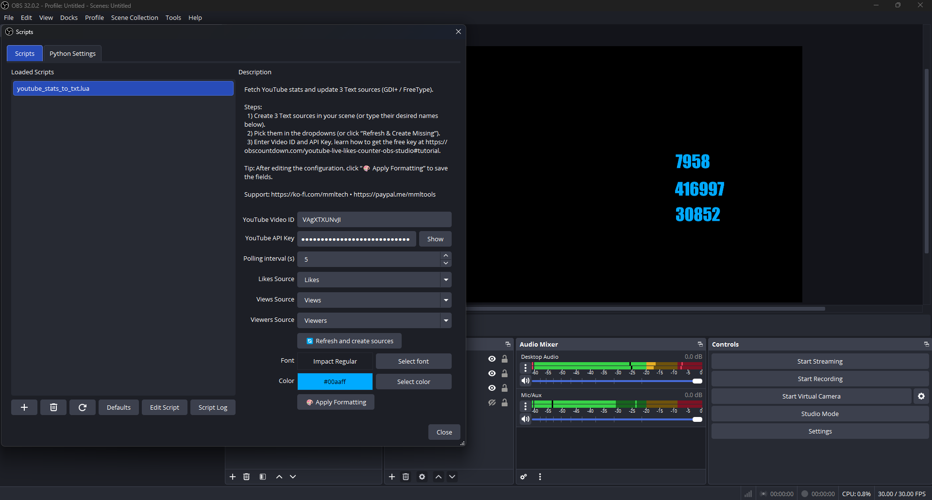 Load the Lua script with the + button